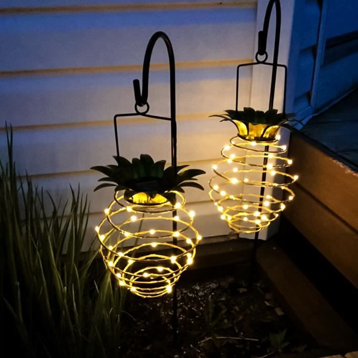 2PCS Lampe Solaire Décoration d'ananas 24 LED Lumière Étanche Guirlande Lumineuse à Suspendre pour Jardin