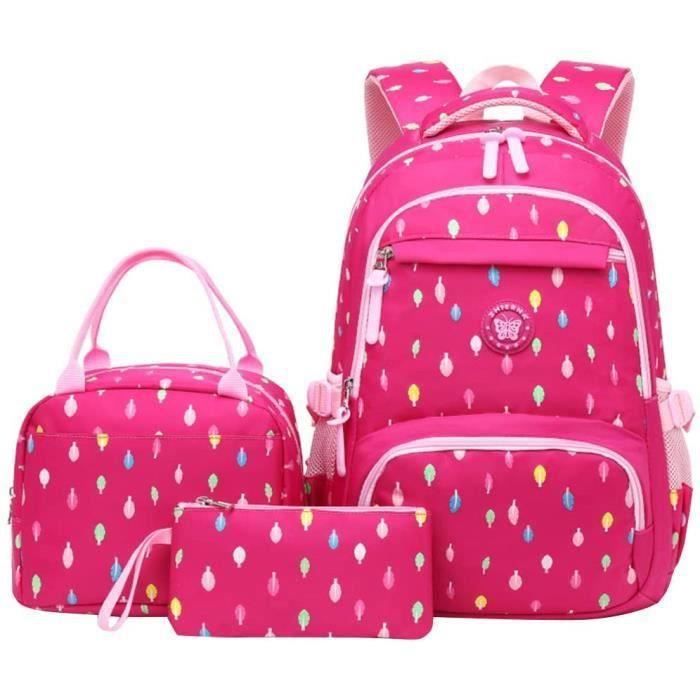 Set Cartable 3 En 1 Enfant Fille - Sac à Dos Primaire Imperméable + Lunch + Trousse (Fuchsia)