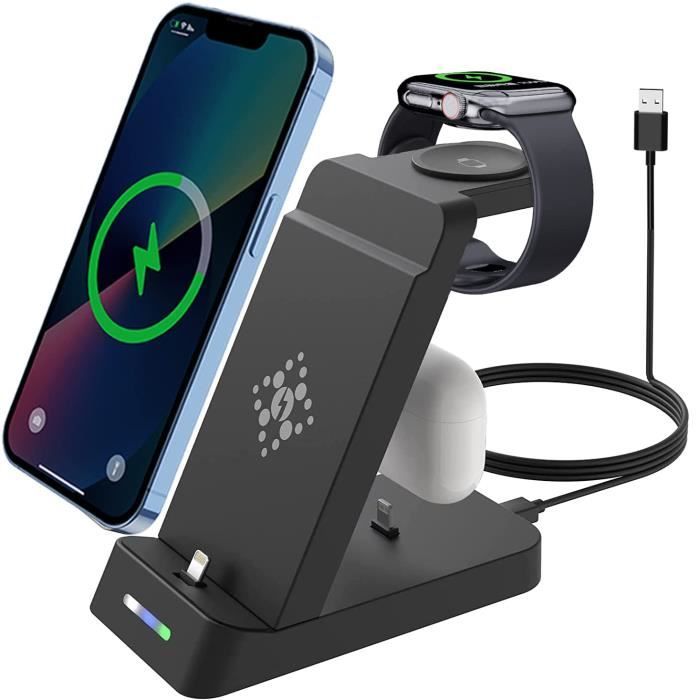 3 en 1 Chargeur Induction,18W Portable Station de Charge pour Apple,Chargeur Sans Fil Compatible avec iPhone,AirPods,Apple Watch