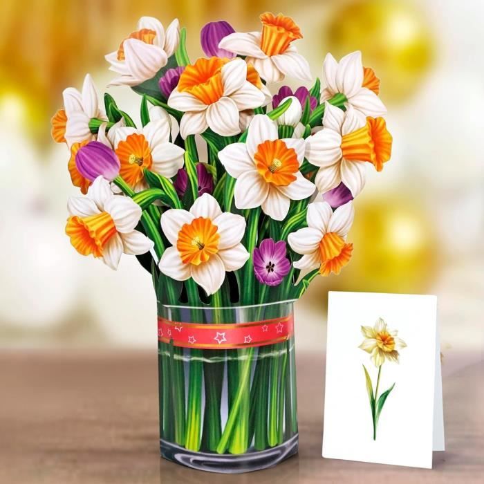 Carte Pop-up 3D Bouquet De Lys - 26x30 Cm, Artisanale - Pour Anniversaire, Fête, Occasion Spéciale - Message Personnalisable