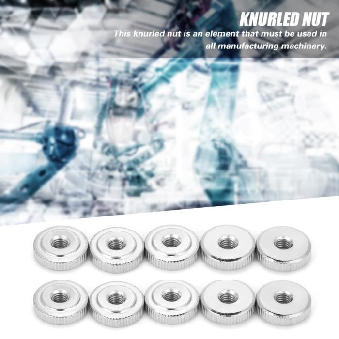 Écrous Moletés M4 – Lot De 10 – Acier, Tête Plate, Trou Traversant – D8 X H6 Mm