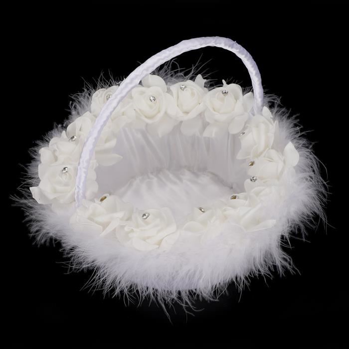 GOTOTOP Panier de fleurs Panier à fleurs léger et élégant pour fille de mariage avec panier à bonbons décoré de satin blanc