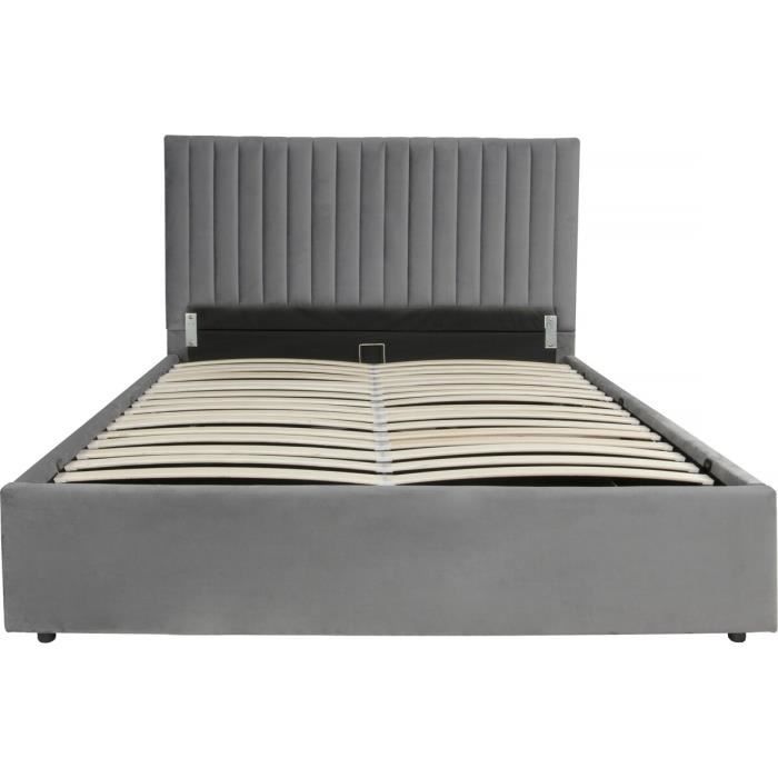 lit avec coffre mia - 140 x 190 cm - gris - coffre de rangement intégré - tête de lit rembourrée