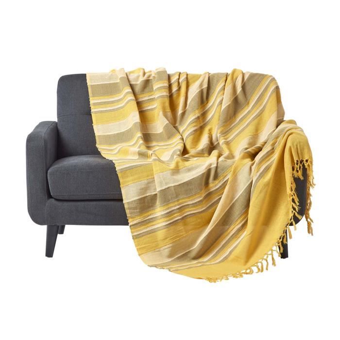 Jeté de lit ou de canapé à rayures Morocco Jaune 255 x 360 cm Jeté de lit ou de canapé à rayures Morocco Jaune 255 x 360 cm