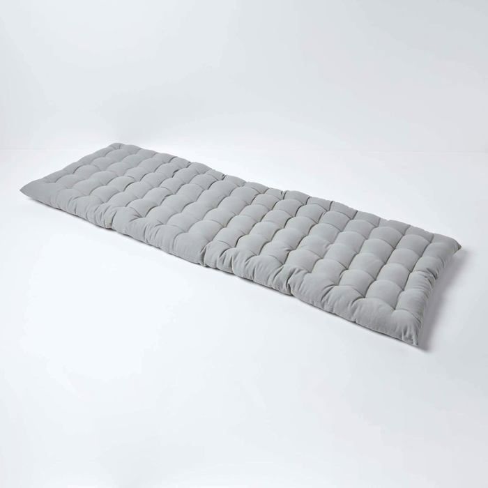 Coussin pour banc de jardin - HOMESCAPES – Gris – 143 x 48 x 5 cm – Matelas de sol – Coton et polyester – Extérieur Coussin pour banc de jardin - HOMESCAPES – Gris – 143 x 48 x 5 cm – Matelas de sol – Coton et polyester – Extérieur