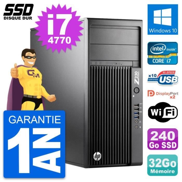PC Tour HP WorkStation Z230 Core i7-4770 RAM 32Go SSD 240Go Windows 10 Wifi