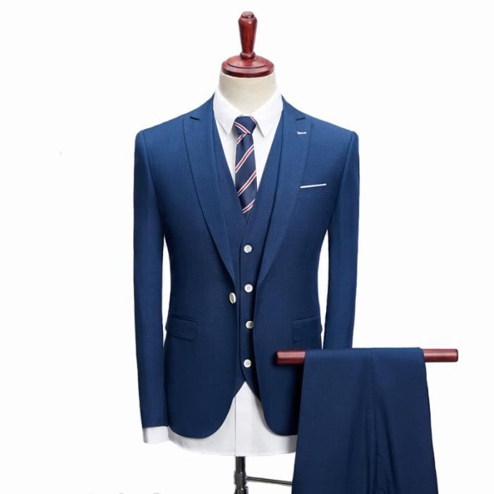 Costume Homme 3 Pieces Complet Blazer Gilet Pantalon Deguisement Tuxedo Diner Carnaval Veste De Smoking Uniforme Business Mariage Bleu Marine Achat Vente Costume Tailleur Cdiscount