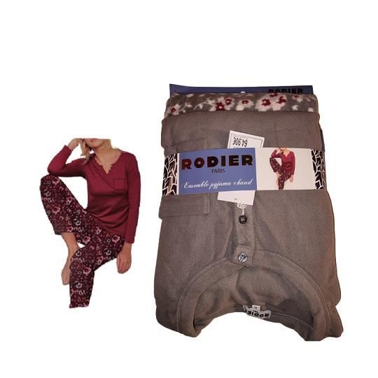 Rodier pyjama femme confort et chaleur col rond avec bouton Gris