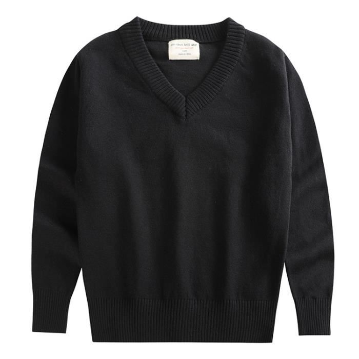 Pull Col en v en Tricot Coton Uniforme Enfant Garcon Fille Noir Noir Cdiscount Pret a Porter