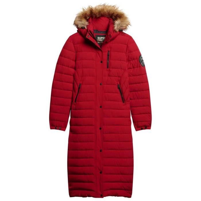 Superdry Fuji Hooded Longline Puffer Veste, Rouge (Varsity Red