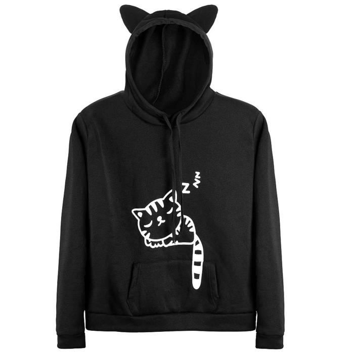 Sweatshirt C69h1 Sweat A Capuche Chat Adolescent Sweat Oreille De Chat Mignon Chat De Sommeil Sweat Shirt Imprime Taille 36 Noir Achat Vente Sweat Shirt De Sport Cdiscount