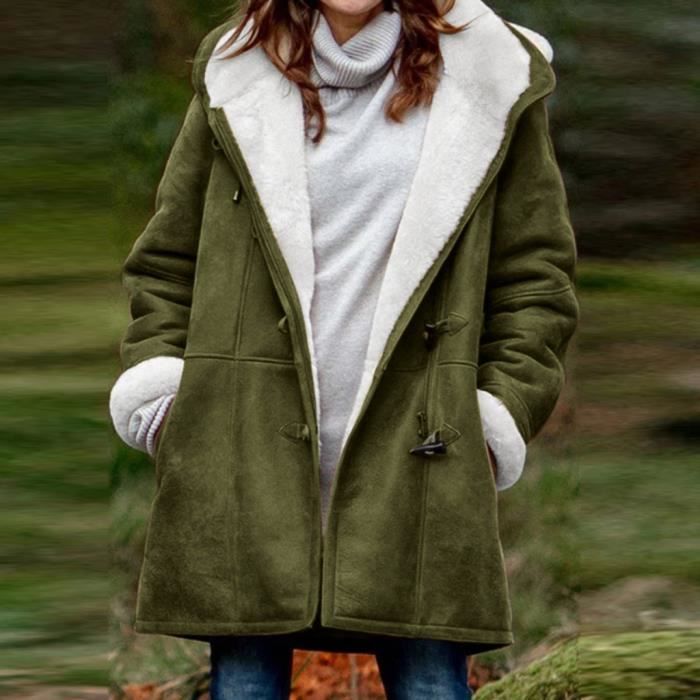 Manteau Femmes Hiver Grande Taille Solide Plus Velours Manteau A Manches Longues Corne Boucle Poche Pardessus Vert S Vert Cdiscount Pret A Porter