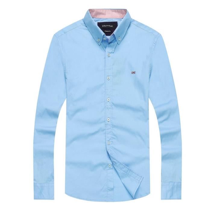Chemise Chemises en Coton pour Homme Design de Marque Couleur Unie Manches Longues Decontracte a la Mode BLEU CIEL C Blanc Cdiscount Pret a Porter