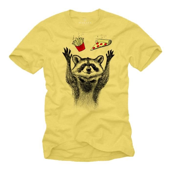 T shirt homme MAKAYA Raton Laveur Pizza Jaune Manches courtes Jaune Cdiscount Pret a Porter