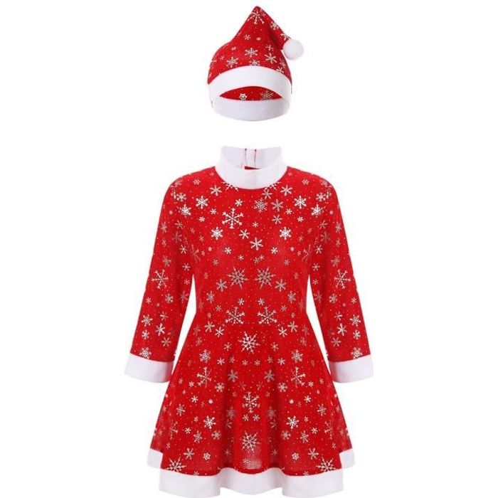 Inlzdz Robe Mere Noel Fille Enfant Deguisement Noel Costume avec Chapeau Cosplay Noel 1 9 Ans Rouge Cdiscount Jeux Jouets