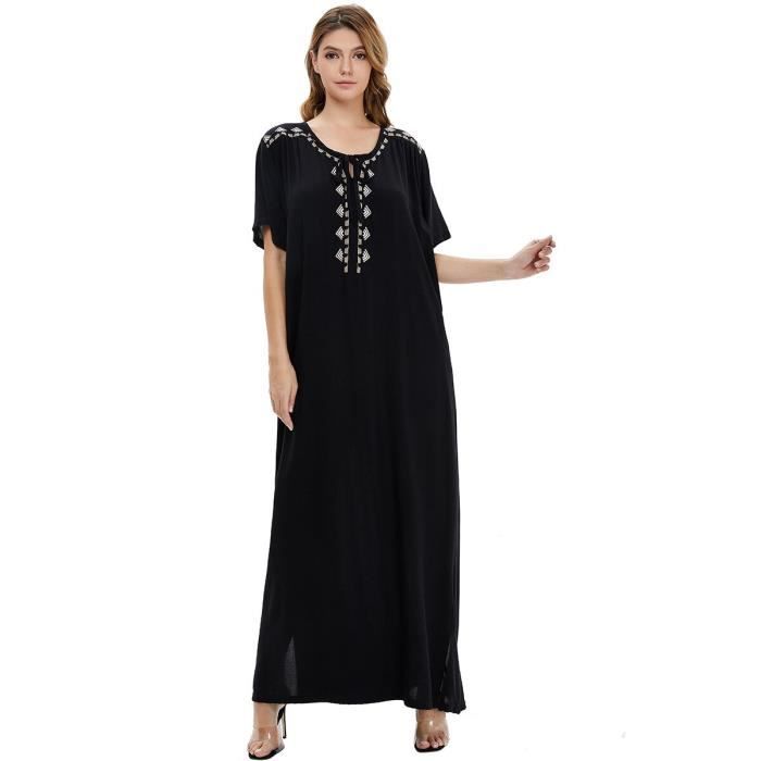 Abaya Robe Longue Arabe Jellabiya - Taille M à XXL - Coton Imprimé Fleurs Violet - Manches Longues - Neuf Avec étiquettes