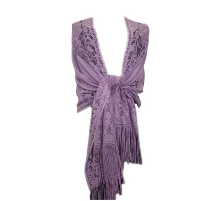 Châle/Enveloppe Rebozo Mexicain - Lavande Et Beige - Franges - Coton - Neuf