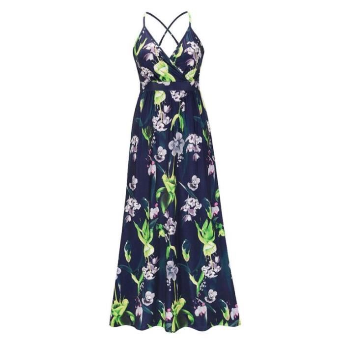 Robe longue dos nu fleurs grise avec bretelles fines main image 1