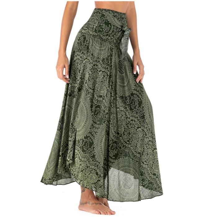 2 en 1 Jupon Femme Long Taille Haute Longue Maxi Jupe Boheme Tour de Taille Elastique Jupe Maxi Decontractee L ete Plage vert Vert Cdiscount Pret a Porter