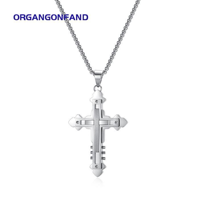 Collier Hip-hop Chaîne 3 Mm X 30" - Pendentif Diamant Lab Acier Inox - Doré, Neuf