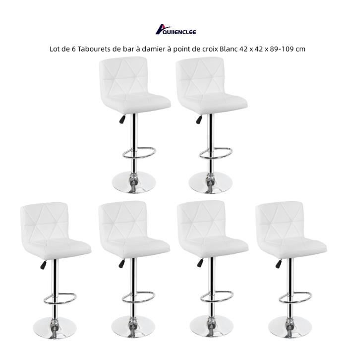 QUIIENCLEE Lot de 6 Tabourets de bar à damier à point de croix Blanc 42 x 42 x 89-109 cm