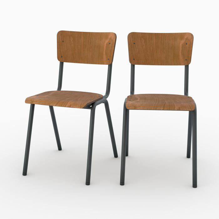 Lot de 2 chaises écolier empilables en bois foncé - Clem - Maison Pavane Lot de 2 chaises écolier empilables en bois foncé - Clem - Maison Pavane