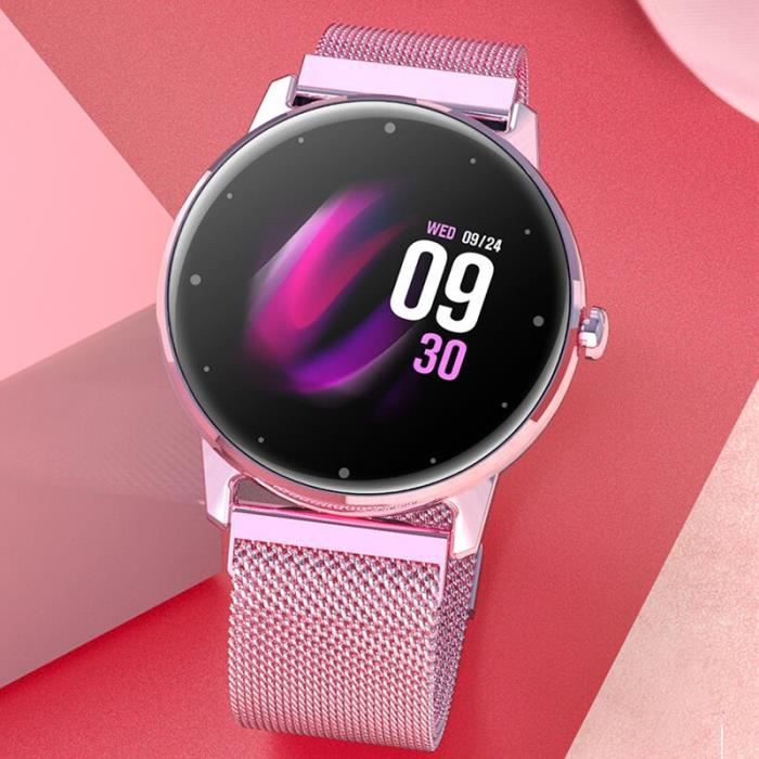 Montre Connectée Femme élégante - Bracelet Métal Fin - Moniteur Fréquence Cardiaque, Sommeil, Cycle - Étanche IP67 - 50 Modes Sport