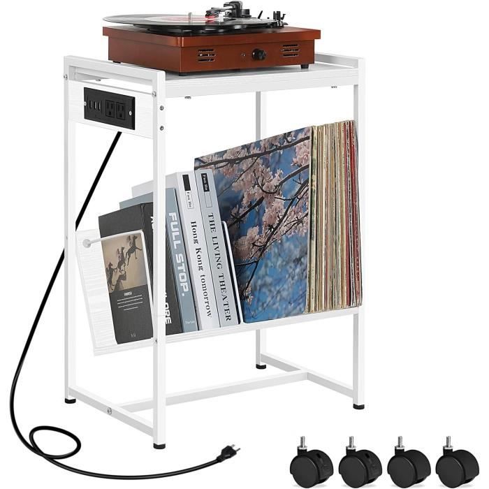 Support Tourne-Disque 5 Niveaux - Range 100 Vinyles + Lecteur - Meuble Rangement Salon Vintage