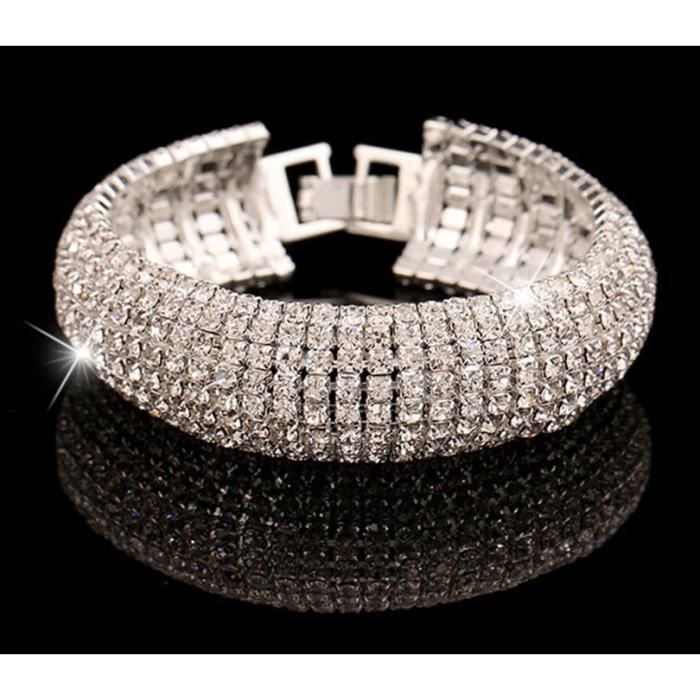 Bracelet Femme Argenté Avec Cristaux Clairs Et Noirs - Fantaisie - Neuf Avec étiquettes