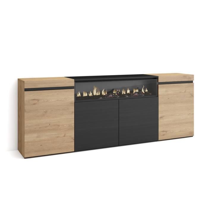 Buffet Bahut Enfilade Meuble de Séjour 200x35x75cm 1feu électrique couleur Chêne et noir RF2290 Buffet Bahut Enfilade Meuble de Séjour 200x35x75cm 1feu électrique couleur Chêne et noir RF2290
