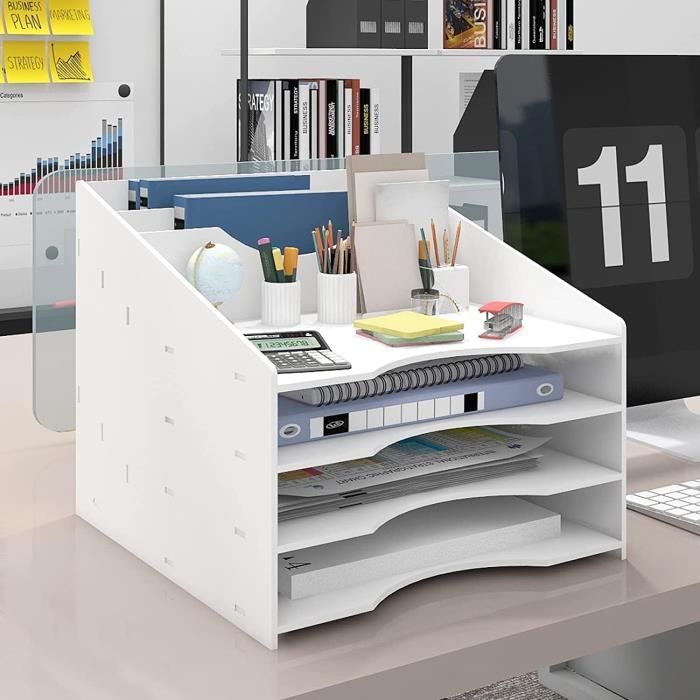 SANRUI Organiseur De Fichiers De Bureau Transparent, 5 Compartiments En Acrylique, Trieur De Documents De Bureau