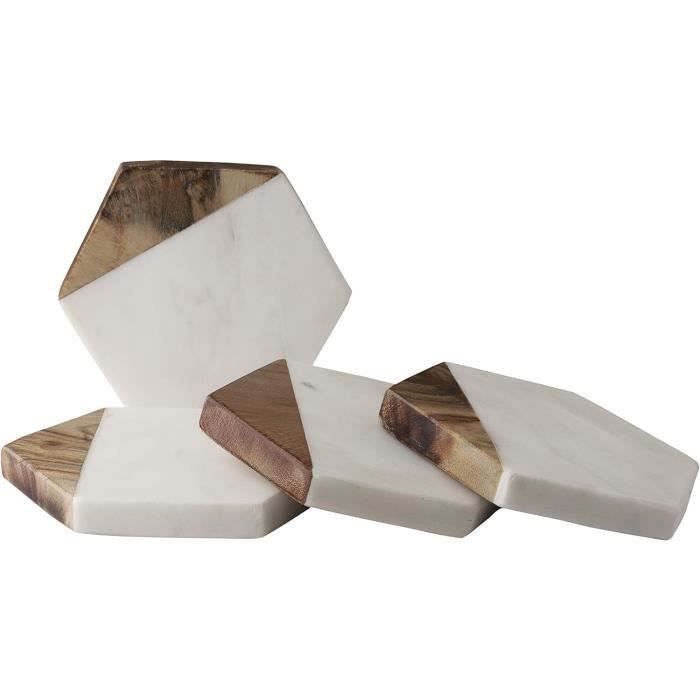Dessous De Verre Marbre Blanc 10cm - Lot De 4 - Élégants Et Pratiques - Lavables