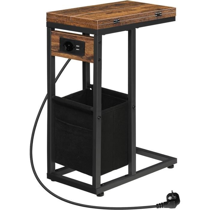 Table De Chevet Avec Station De Charge Intégrée Et Grand Rangement En Chene Fume Structure Solide Vidaxl