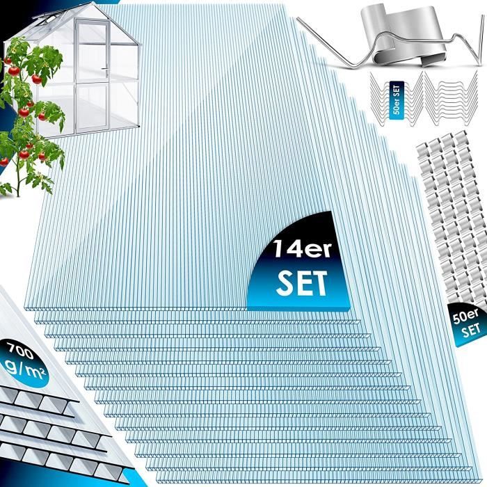 Lot 10 Plaques Polycarbonate Alvéolaire 4 Mm 1500x605 Mm – 9,07 M² Double Paroi UV Résistante Pour Serre, Abri Jardin, Toit