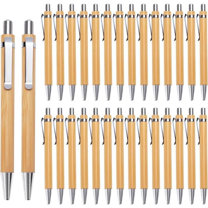 Stylo en Bambou, 20 Pièces Stylo Personnalisé Stylos à Bille Rétractable Stylo Léger et Écologique Parfait