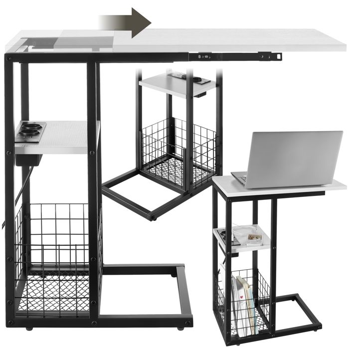 Table Roulante Pour Ordinateur Portable Sogesfurniture - Hauteur Réglable 67-115cm - Plateau 80x60cm - Bureau Mobile Avec Roulettes - Blanc