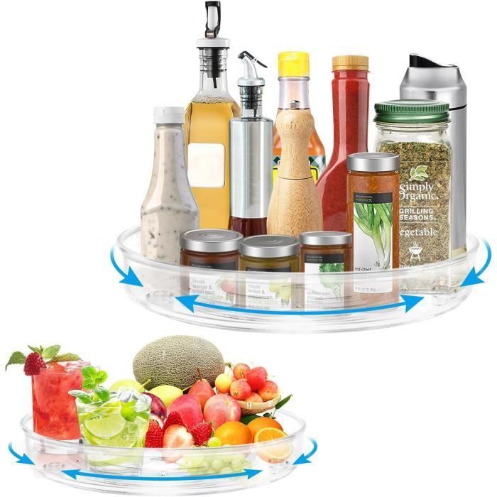SAMSYOKI Lot De 2 Plateaux Tournants Épices Noir - Lazy Susan Organisateur Rotatif 360° Pour Cuisine, Bouteilles Et Pots