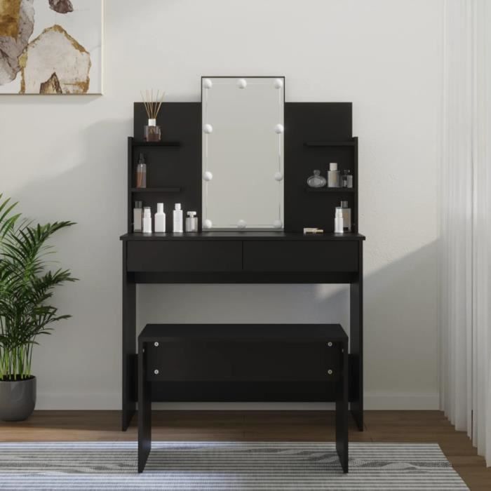 Set De Coiffeuse | Table De Maquillage 2 Pièces Avec Led En Bois D' ingénierie Chêne Sonoma à Prix