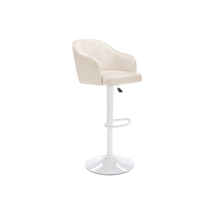Tabouret de bar en tissu et métal - Hauteur réglable - Crème et blanc - CARSTEN Tabouret de bar en tissu et métal - Hauteur réglable - Crème et blanc - CARSTEN