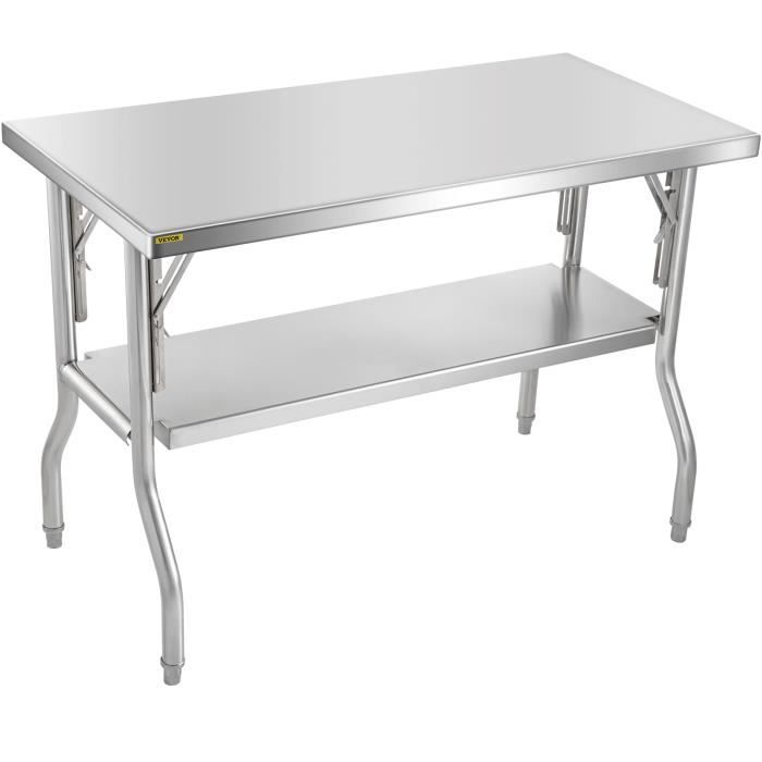 Table de Travail Inox - VEVOR - Table de Préparation 1220 x 610mm - Pliante Commercial Cuisine