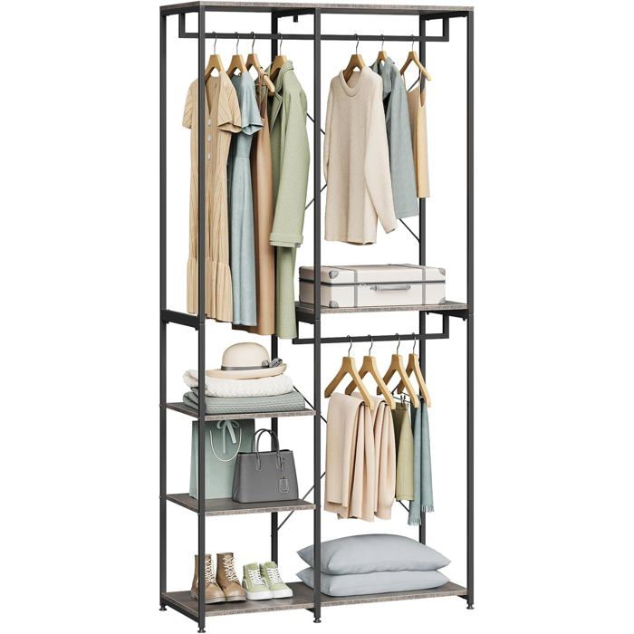 WOLTU Porte-Manteau vestiaire - Métal et bois - Noir+Rouille - 90 x 40 x 204 5 cm WOLTU Porte-Manteau vestiaire - Métal et bois - Noir+Rouille - 90 x 40 x 204 5 cm