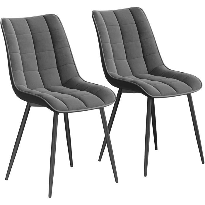 WOLTU Lot de 2 Chaises de salle à manger Chaise de cuisineChaises scandinaves Siège en velours Pieds en métal Gris foncé