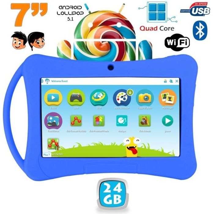 Tablette Enfant 7 Pouces Android 5.1 Lollipop Bluetooth Playstore Wifi Bleu 24Gb Plastique YONIS