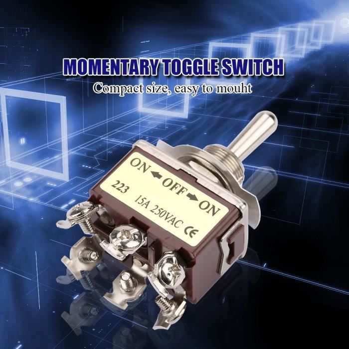 Interrupteur à Bascule Momentané 15A 250V - 2 Broches, 2 Positions, 12mm, Pour Automobile Et Appareils