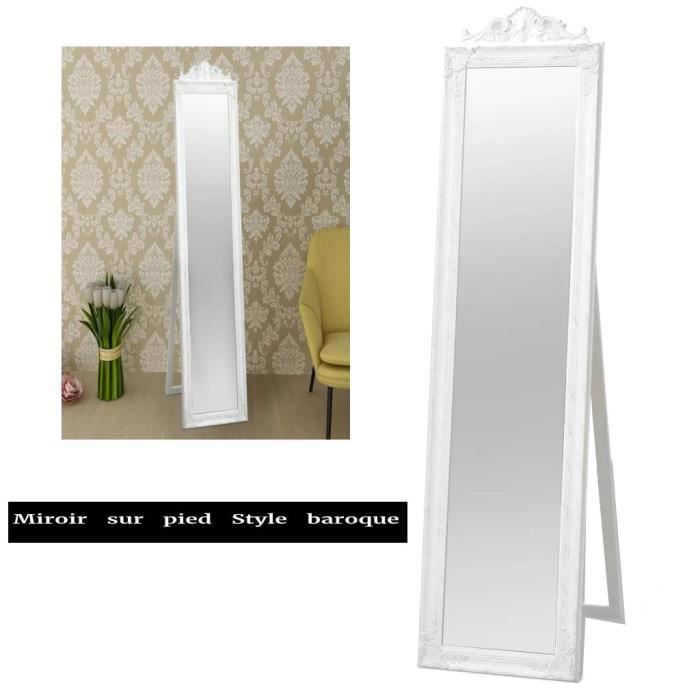 Miroir sur pied en Bois et Verre Style baroque 160 x 40cm L x l Blanc Meuble Miroir 