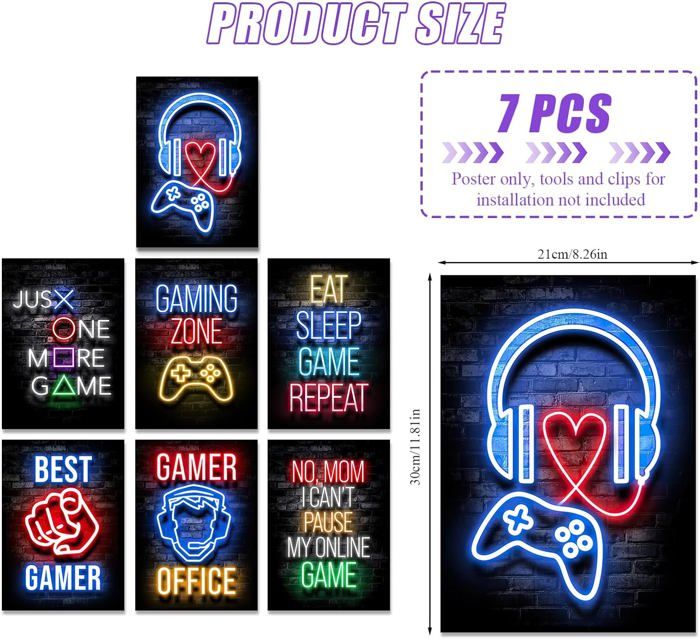 Posters Gamer A4 - Lot De 6 Pour Décoration Salle De Jeu, Toile Vibrente
