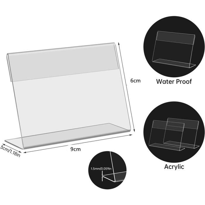 Lot De 40 Porte-Étiquettes Acrylique Transparent 6x4.3cm – Affichage Prix & Nom Étagère