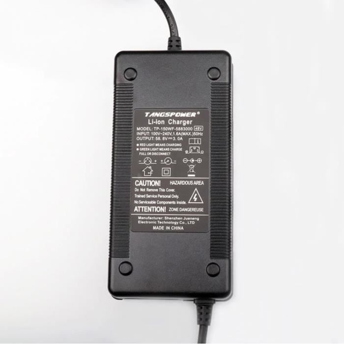 Chargeur 48V 54,6V 3A Pour Trottinette électrique Et Vélo – Prise DC 5.5×2.1mm, Protections Intégrées