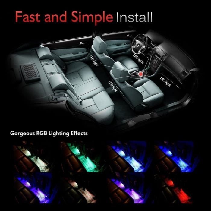 4pcs / et 7 couleur LED voiture kit d'éclairage intérieur voiture