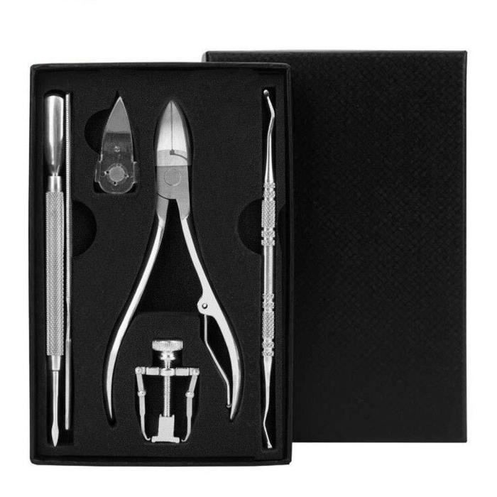Ensemble De 7 Outils De Manucure/Pédicure En Acier Inoxydable Noir - Neuf - Coffret Complet